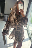 Leopard Buttoned High Waist Long Sleeve Dress