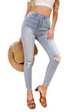 High Waist Ripped Skinny Jeans with 5 Pockets