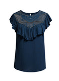 Lace Splicing Ruffled Short Sleeve T-shirt