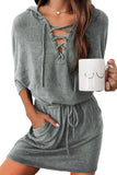 Pocket Lace Up Drawstring Hooded Mini Dress