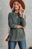 Crew Neck Ribbed Trim Waffle Knit Top