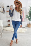 Print Patchwork Mesh Long Sleeve Top