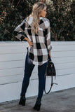 Turn Down Collar Plaid Button Blouse with High/Low Hem