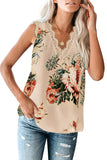 V Neck Lace Trim Floral Tank