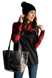 Cowl Neck Plaid Splice Casual Long Sleeve Top