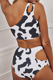 Animal Spots Print Asymmetric Hollow-out High Waist Bikini