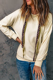 Beige Leopard Print Drawstring Drop-shoulder Hoodie