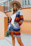 Multi-color Striped Pocketed Cardigan