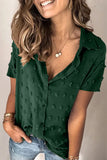 Buttoned Swiss Dot Turn-down Collar Short Sleeve Shirt