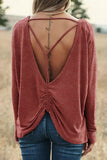 Hollow-out Ruched Back Long Sleeve Top