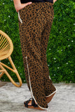 Leopard Side Slit Drawstring Waist Casual Pants