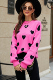 Heart Pattern Ribbed Trim Knit Sweater