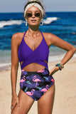 Halter Cross Wrap Floral Print One-piece Swimwear