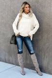 Beige Grid Pattern Turtleneck Sweater