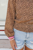 Leopard Bubble Sleeves Smocked Blouse