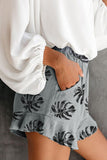 Palm Tree Leaves Print Elastic Waist Shorts with Pocket