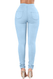 Light Blue High Waist Skinny Jeans with Round Pockets