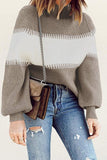 Color Block High Neck Pullover Sweater