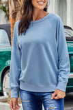 Sky Blue French Terry Cotton Blend Pullover Sweatshirt