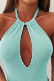 Keyhole Halter Ribbed Bodysuit