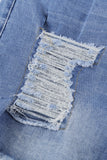 Distressed Mid Rise Frayed Hem Denim Shorts