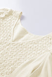 Beige V-Neck Crochet Detail Babydoll Top
