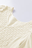 Beige V-Neck Crochet Detail Babydoll Top