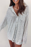 Silver Sequin Pocketed Loose Shirt