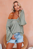 V-neck Lantern Sleeve Knit Long Sleeve Top