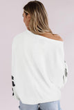Leopard Splicing Waffle Knit Puff Sleeve Blouse