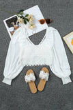 Puff Sleeves Lace Backless Crop Top