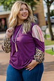 Purple Leopard Striped Color Block Plus Size Top