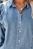 Medium Wash Collared Seamed Denim Shirt