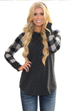 Monochrome Plaid Sleeve Charcoal Top