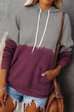 Light Green Dip-Dye Colorblock Drawstring Hoodie with Pockets