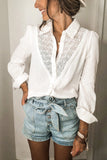 Floral Lace Hollow-out Splicing Crinkled Shirt