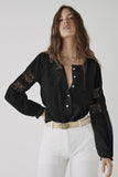 Black Lace Crochet Button-up Long Sleeve Shirt