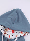 Full Zip Hoodie Coat with Floral Print Hooded Inner