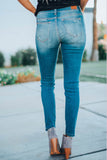 Plaid Patch Destroyed Skinny Jeans