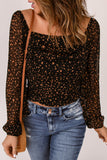 Black Wild Moss Spots Ruched Sheer Long Sleeve Top