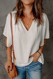 White Split Neck Pleated Loose Top