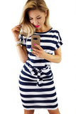 Stripes Pocketed T-shirt Dress with Belt