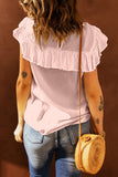 Pink Lace Splicing Ruffled Short Sleeve T-shirt