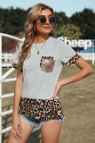 Sequins Accent Floral Splicing Tee