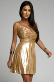 Gold Ruched Foil A-line Short Dress