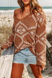 Brown Aztec Pattern Knit Sweater