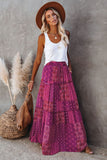 Tiered Paisley Print Pocketed Maxi Skirt