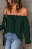 Green Frilled Off-shoulder Neckline Loose Blouse