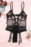 Lace Mesh Sheer Spaghetti Straps Teddy Lingerie