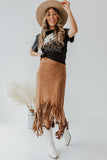 Tasseled Hemline Suede Midi Skirt